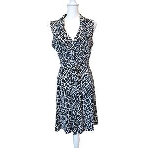 Studio One Fit Flare Dress Womens Small Black White Stretch Career Casual Chic